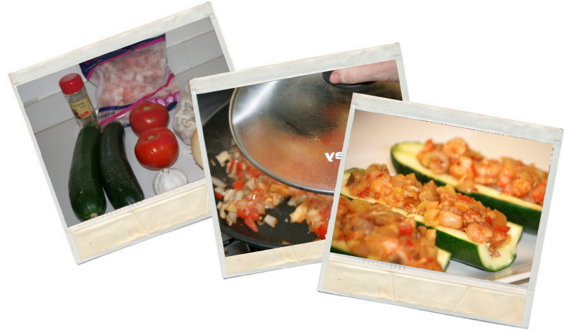 Recetas fitnesss de calabacines rellenos de gambas y verduras